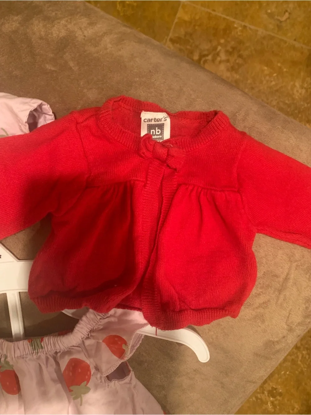 Strawberry Print Newborn Dress with matching Hatans Rec Cardigan